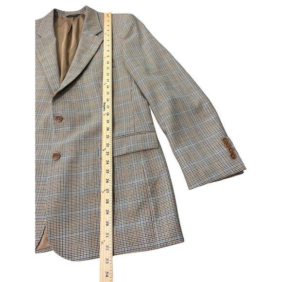 Brooks Brothers 346 Blazer Wool Houndstooth Sportscoat Tan Blue Mens 44 Long - Picture 7 of 8